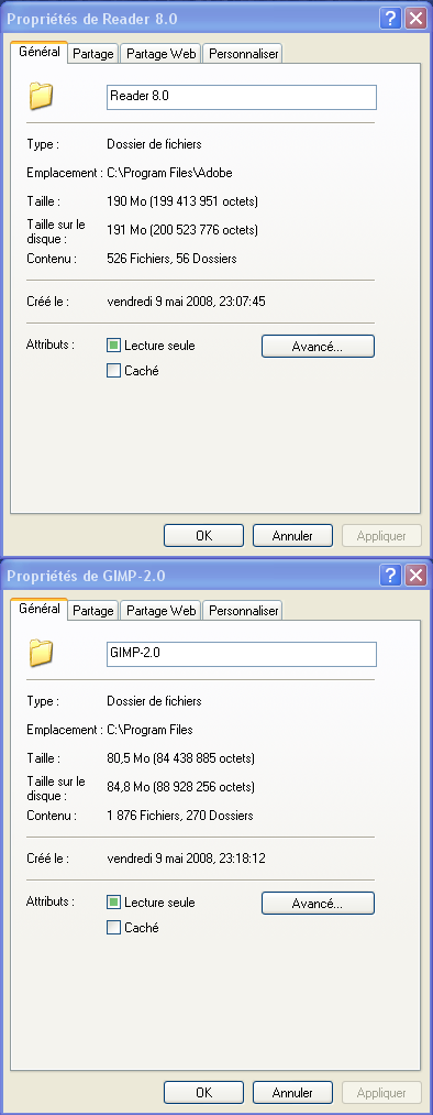 Capture de la taille des r�pertoires